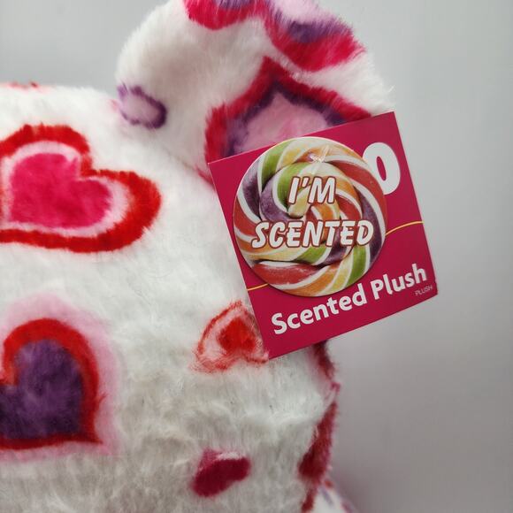 Scented Teddy Bear Plush 17" Pink Red Hearts Sewn Eyes Shiny Feet Stuffed Toy - Picture 8 of 9